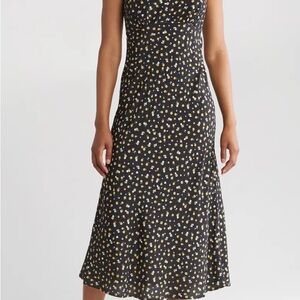Elodie Black Midi Dress with Yellow Floral Pattern